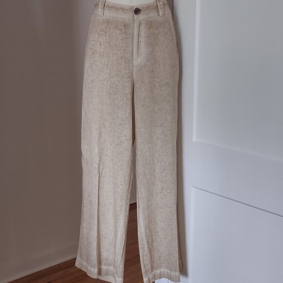 Zara Pants - ZARA NWT Full Length Beige Bronze Linen Blend Trousers Size MEDIUM